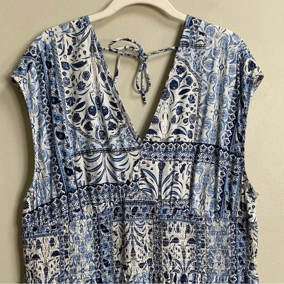 Old Navy Blue Paisley Print Waist-Defined Smocked Midi Dress Size XL Petite - Picture 6 of 15